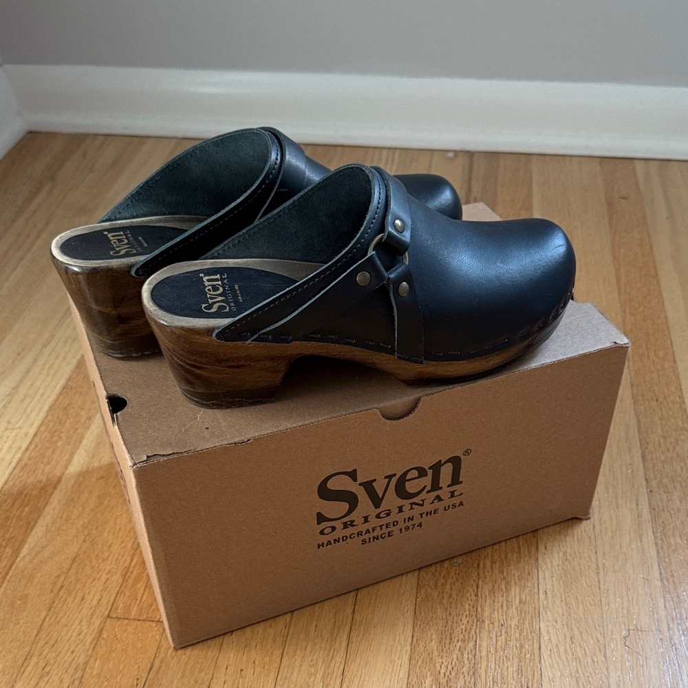 Sven Black Leather Moto Clogs